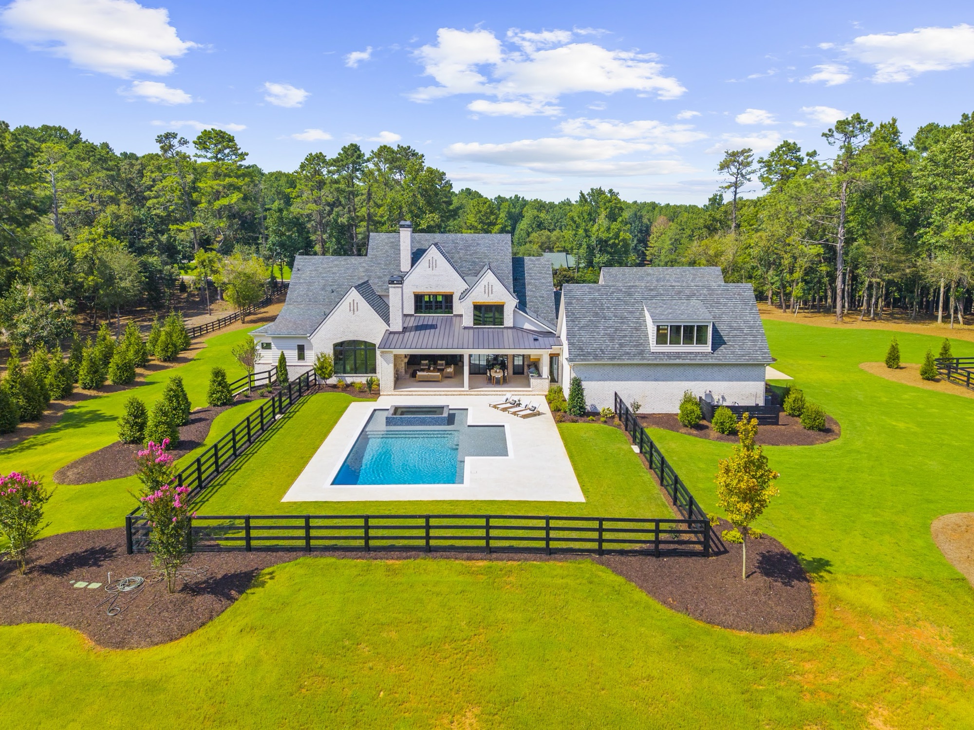 The estate, pool and grounds from the air