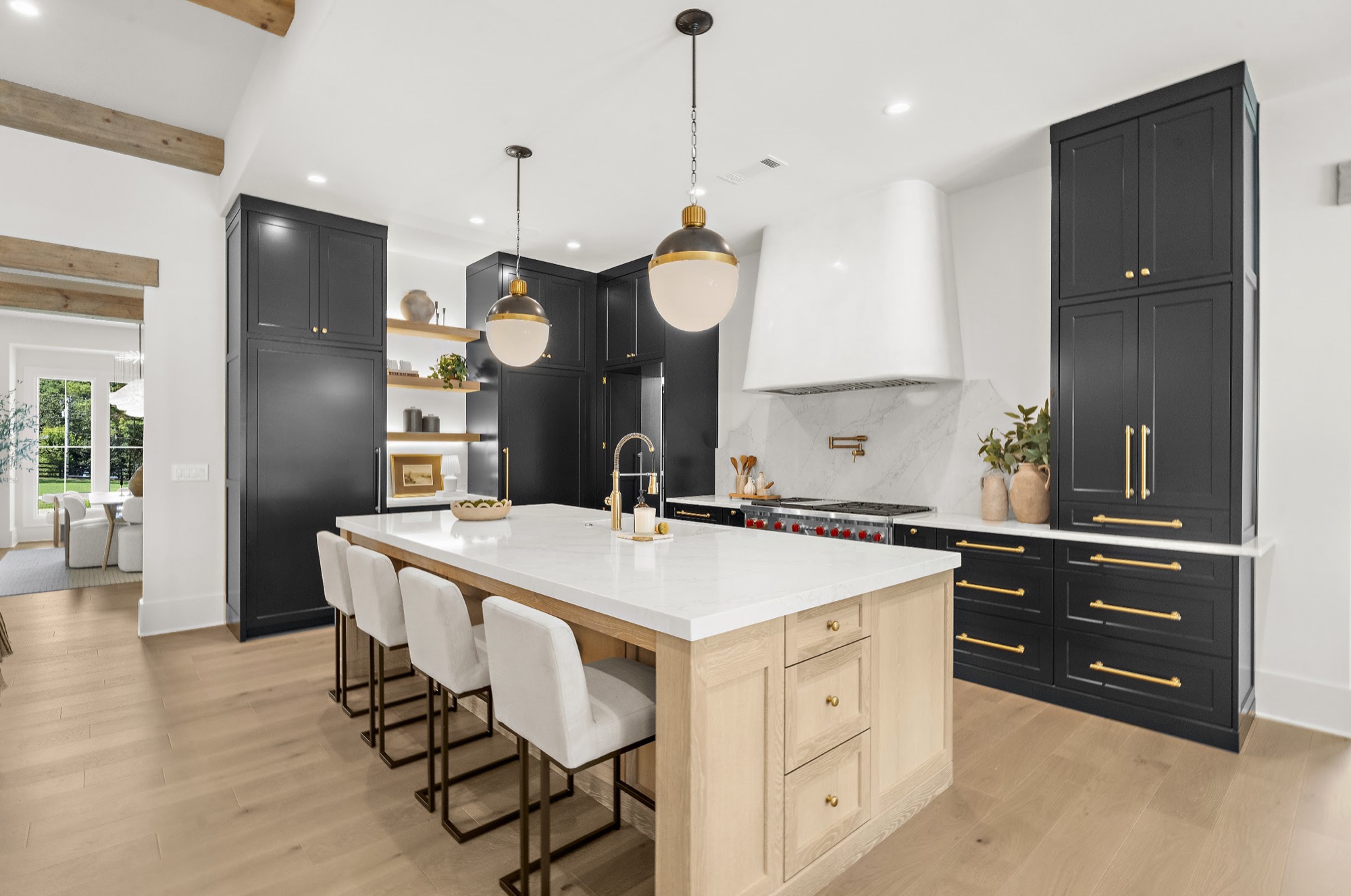 Kitchen with island and range