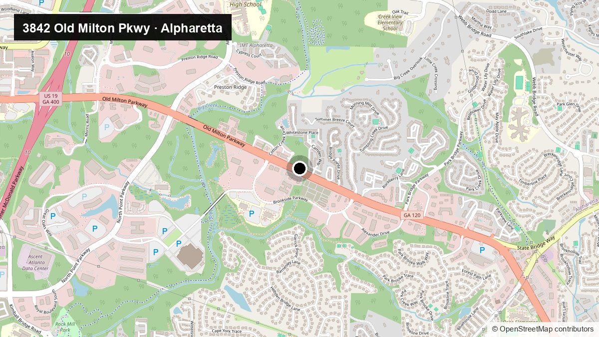 Map of 3842 Old Milton Parkway in Alpharetta.