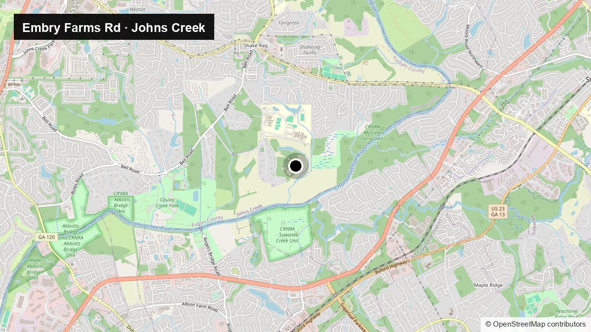 Map of Embry Farms Road in Johns Creek.