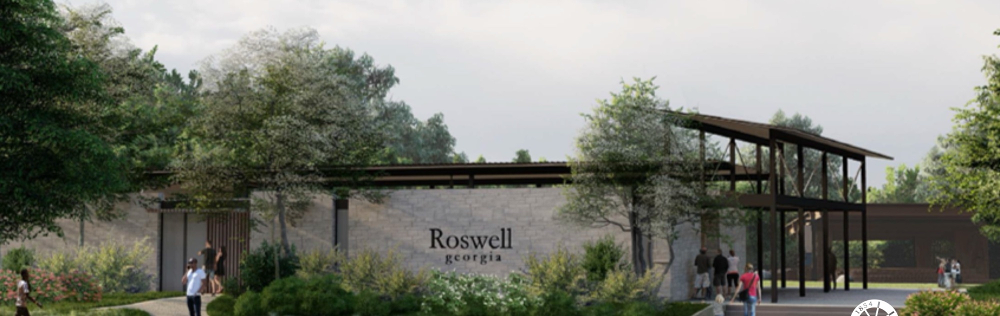 Conceptual rendering of the renovated Riverside Park along the Chattahoochee River, with paths, lawn and tree plantings.